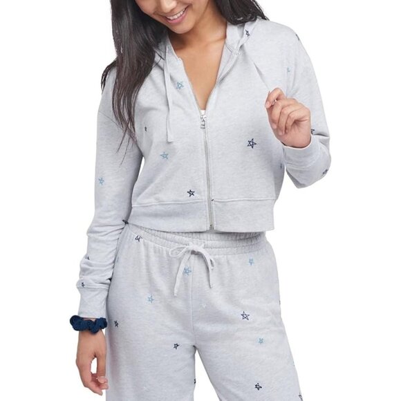 Splendid Women's Full Zip Up Hoodie Star Embroidered RDF144I Heather Gray Size L - Picture 1 of 3